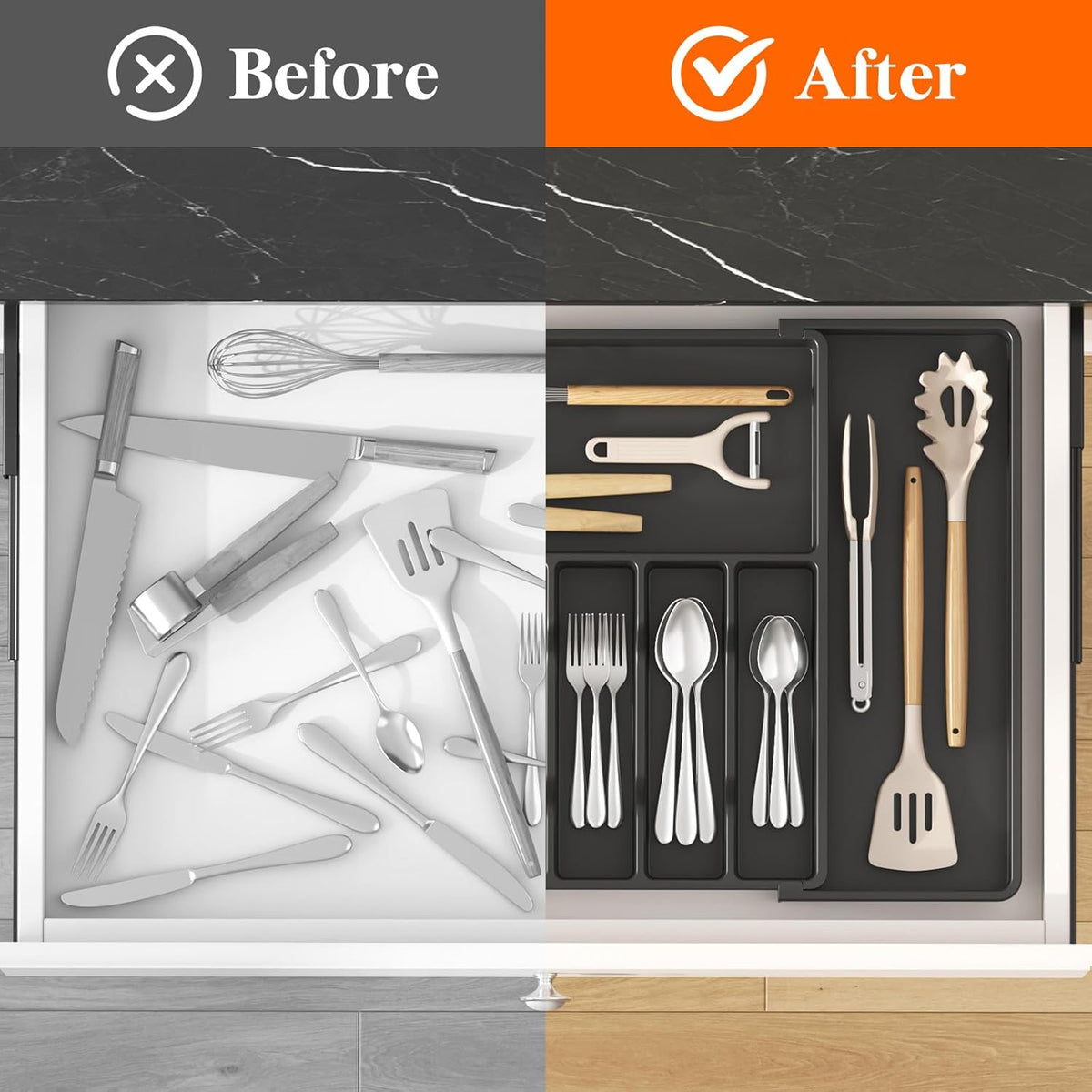 Expandable Silverware Drawer Organizer, Kitchen Utensil Tray