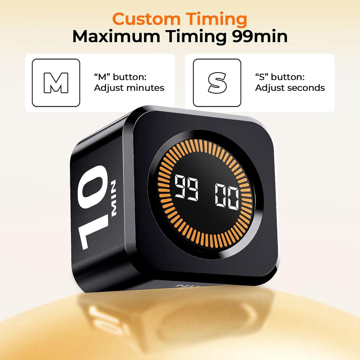 EooCoo Digital Timer College School Supplies, Gravity Pomodoro Cube Rotation, Countdown Productivity Kitchen Timer 5/10/30/60 Mins for Meeting, Back to School Gift, ADHD Tools, Office Desk Decoration
