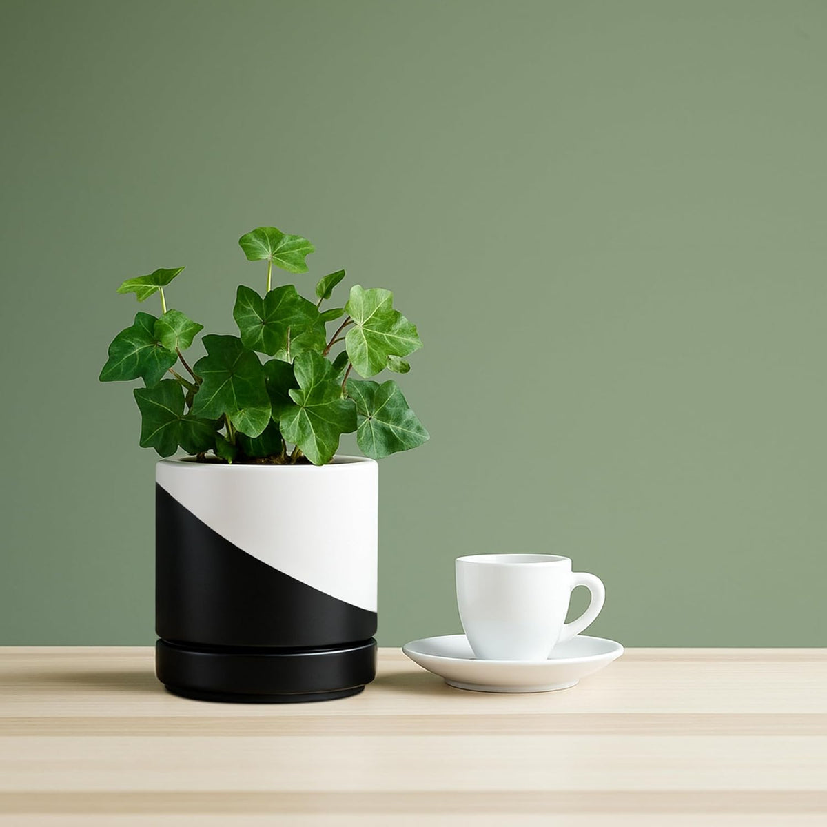 D'vine Dev 4.7 Inch Ceramic Planter Pot with Drainage Hole and Saucer, Indoor Cylinder Round Planter Pot, Teal, 94-O-B-9