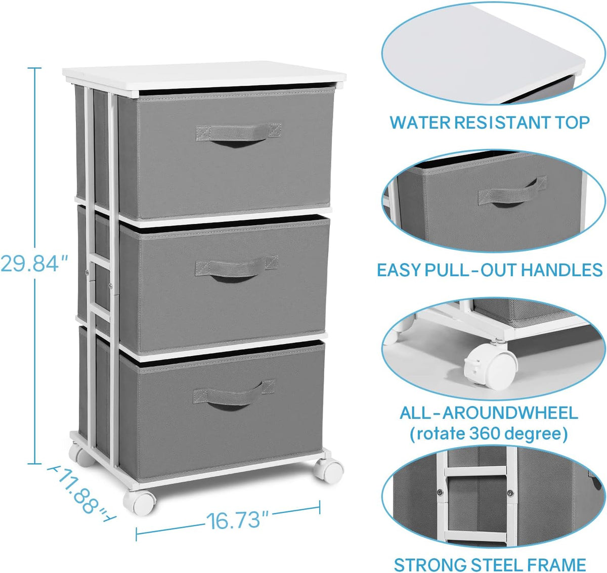 Dresser Storage with 3 Drawers, Fabric Dresser Tower, Vertical Storage Unit for Bedroom, Closet, Office, Black