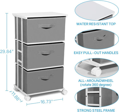 Dresser Storage with 3 Drawers, Fabric Dresser Tower, Vertical Storage Unit for Bedroom, Closet, Office, Black