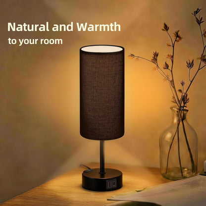 Table Lamp for Nightstand, High-Sensitivity Touch, 3-Level Dimmable Bedside Lamp with AC Outlet | USB | and USB-C, Ideal Night Stand Lamp for Bedroom, Reading, Living Room(Warm&Wooden)