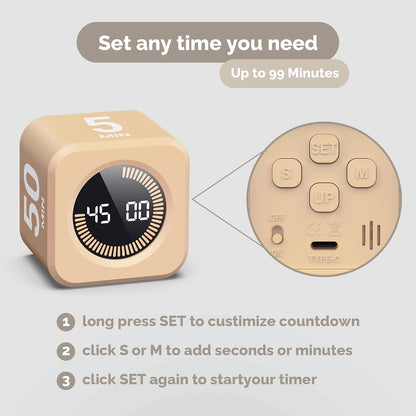 KADAMS Pomodoro Cube Timer Productivity Visual Timer - 5/10/25/50 Min Rotating Countdown (1, Green)