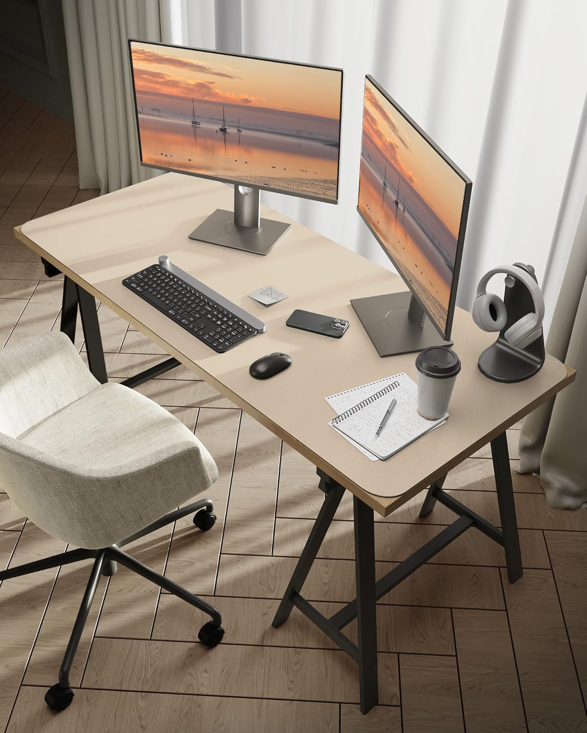 Bloss Leather Desk Pad and Keyboard Wrist Rest, Large Mouse Pad + Keyboard Pad+Mouse Wrist Support, Non-Slip Desk Mat Protector for Office, Home(31.5×15.7 Inches,Beige) - Colors A