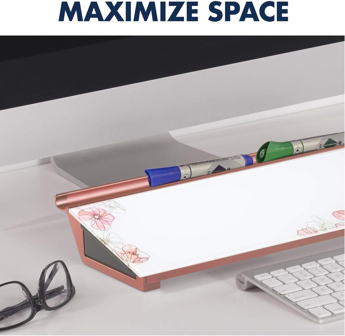 Quartet Glass Dry Erase White Board, Desktop Computer Pad for Notetaking, 18" x 6" Whiteboard, Clean Erase Surface with Storage, 1 Dry Erase Marker, White Surface (GDP186)