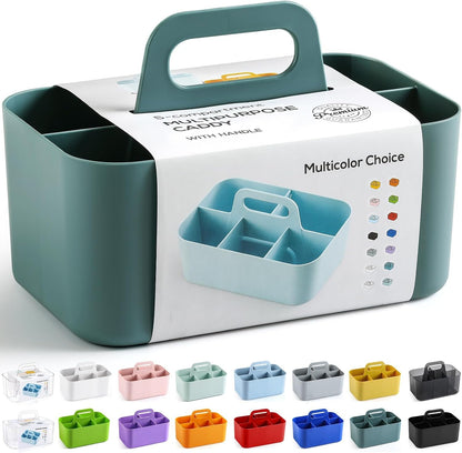 Multiuse Caddy Organizer with Handle, Portable Divided Plastic Tote Bin - Art Craft, Stationary Pen Marker Crayons, Makeup Hair Supplies Storage - Bathroom, Classroom, Dorm, Office, Desk Holder -Black