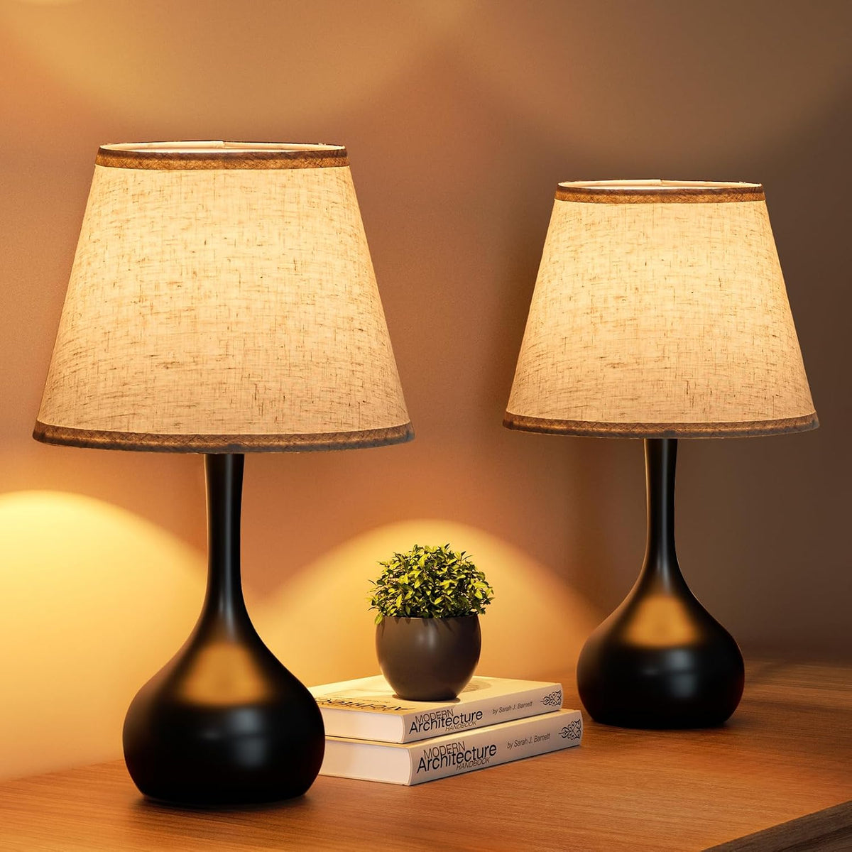 ONEWISH Touch Bedside Lamp for Bedroom, 3-Way Dimmable Farmhouse Table Lamps for Nightstand with Fabric Shade, Desk Lamp for Kids Reading, Home Office