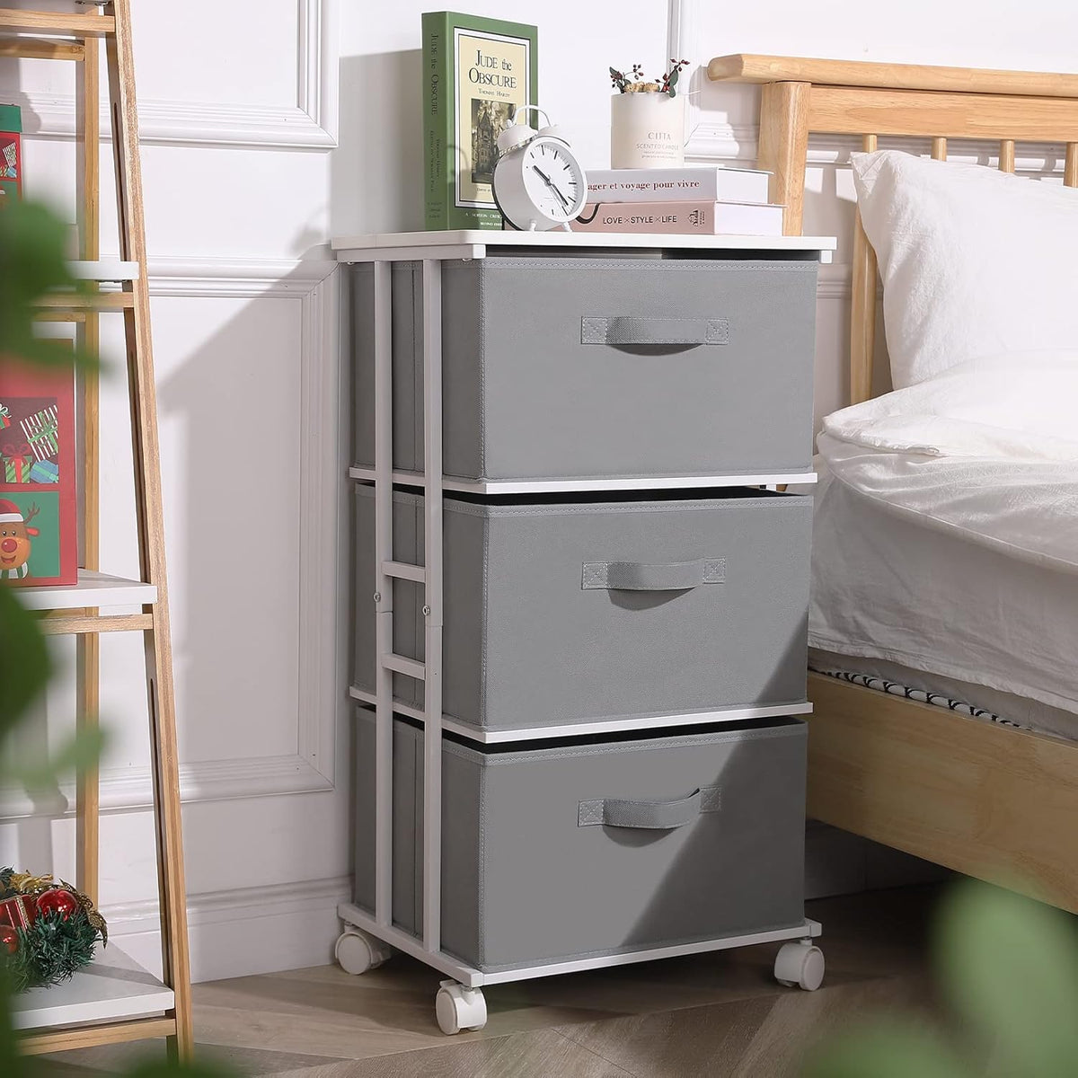 Dresser Storage with 3 Drawers, Fabric Dresser Tower, Vertical Storage Unit for Bedroom, Closet, Office, Black