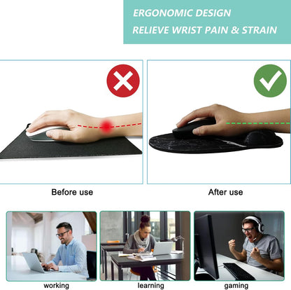 Mouse Pad with Wrist Support, Ergonomic Mouse Pad with Memory Foam Wrist Rest Cushion, Non-Slip Rubber Base Gaming Mice Pad for Home Office Computer Laptop, Flower Black