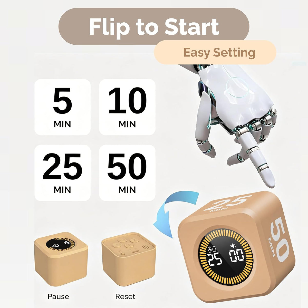KADAMS Pomodoro Cube Timer Productivity Visual Timer - 5/10/25/50 Min Rotating Countdown (1, Green)