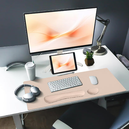Bloss Leather Desk Pad and Keyboard Wrist Rest, Large Mouse Pad + Keyboard Pad+Mouse Wrist Support, Non-Slip Desk Mat Protector for Office, Home(31.5×15.7 Inches,Beige) - Colors B