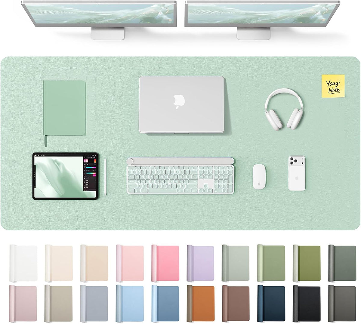 YSAGi Leather Desk Pad Protector, Large Mouse Pad, Non-Slip PU Leather Desk Blotter, Waterproof Writing Pad for Office and Home (31.5" x 15.8", Eggshell) - Colors B