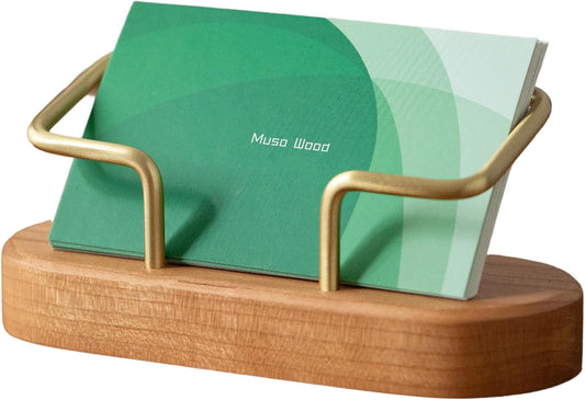 muso wood Business Card Holder for Desk, Wooden Creative Business Card Display for Desk, Wood Business Card Stand for Office, Tabletop (Cherry)