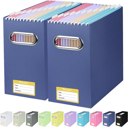 BALEINE File Organizer Box, Cardboard File Folder Organizer with Handle for Letter Size, Portable Collapsible Hanging Filing Box for Home Office Document Storage (2 Pack, Black)