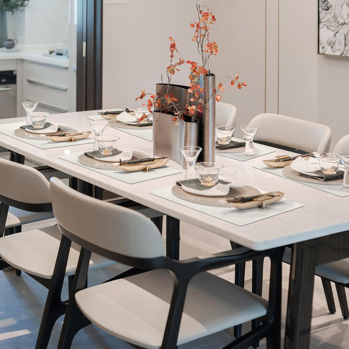 Maxpearl Faux Leather Placemats Set of 6 - Waterproof - Wipe Clean - Heat Resistant - Anti Slip Dining Table Place Mats, Suitable for Indoor & Outdoor Use, 17’’×12’’, Beige
