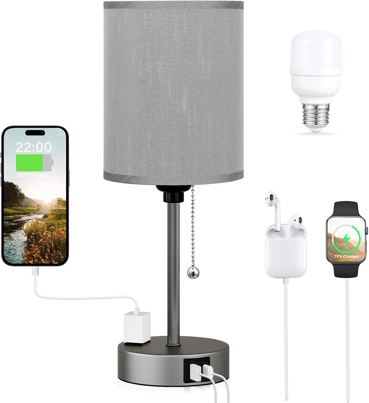 Dicoool Bedside Table Lamp for Bedroom - Small Desk Lamp with USB Ports