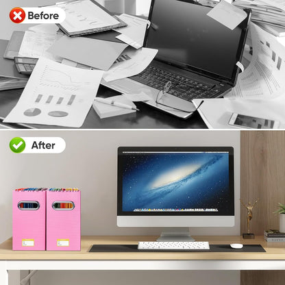 BALEINE File Organizer Box, Cardboard File Folder Organizer with Handle for Letter Size, Portable Collapsible Hanging Filing Box for Home Office Document Storage (2 Pack, Black)