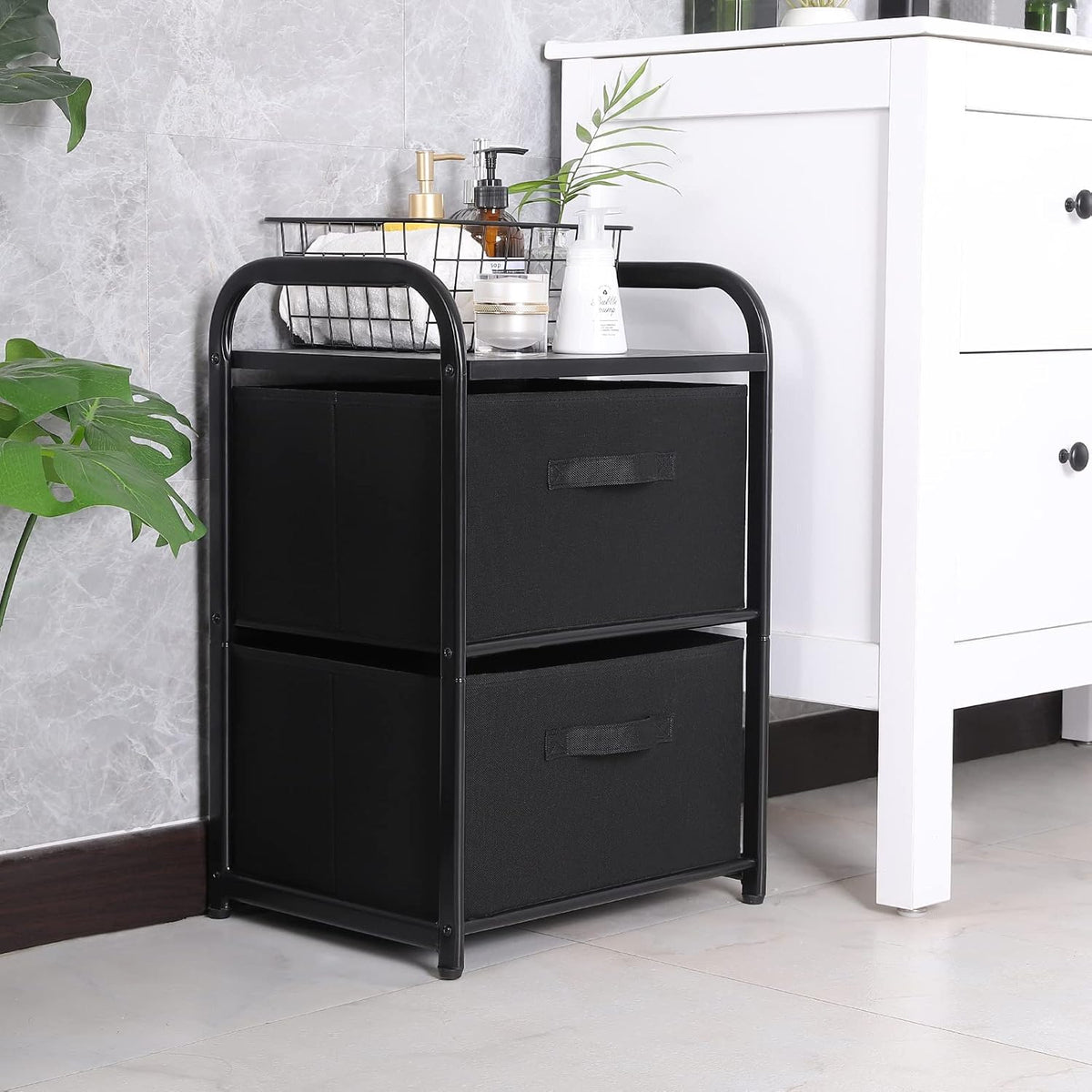 Dresser Storage with 3 Drawers, Fabric Dresser Tower, Vertical Storage Unit for Bedroom, Closet, Office, Black