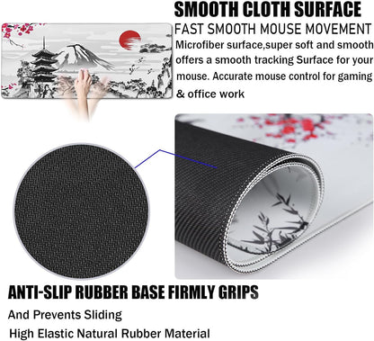 31.5" x 15.7" Waterproof Fabric Desk Pad, Rubber Anti-Slip Base, Stitched Edges No Curling, Fits Laptop Keyboard and Mouse, Smooth Office Mat Large Mouse Pad for Work Game, Black