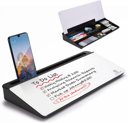 TSJ OFFICE Desktop Whiteboard Dry-Erase-Board - Computer Keyboard Stand White Board Surface Pad with Drawer, Desk Organizers with Accessories for Office, Home, School Supplies - Black