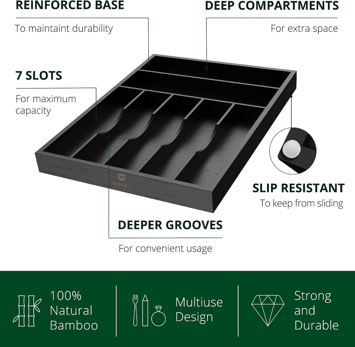 ROYAL CRAFT WOOD Luxury Bamboo Kitchen Drawer Organizer - Silverware Organizer, Utensil Holder & Cutlery Tray Drawer Dividers for Flatware (9 Slot, Natural)