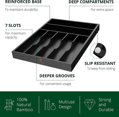 ROYAL CRAFT WOOD Luxury Bamboo Kitchen Drawer Organizer - Silverware Organizer, Utensil Holder & Cutlery Tray Drawer Dividers for Flatware (9 Slot, Natural)