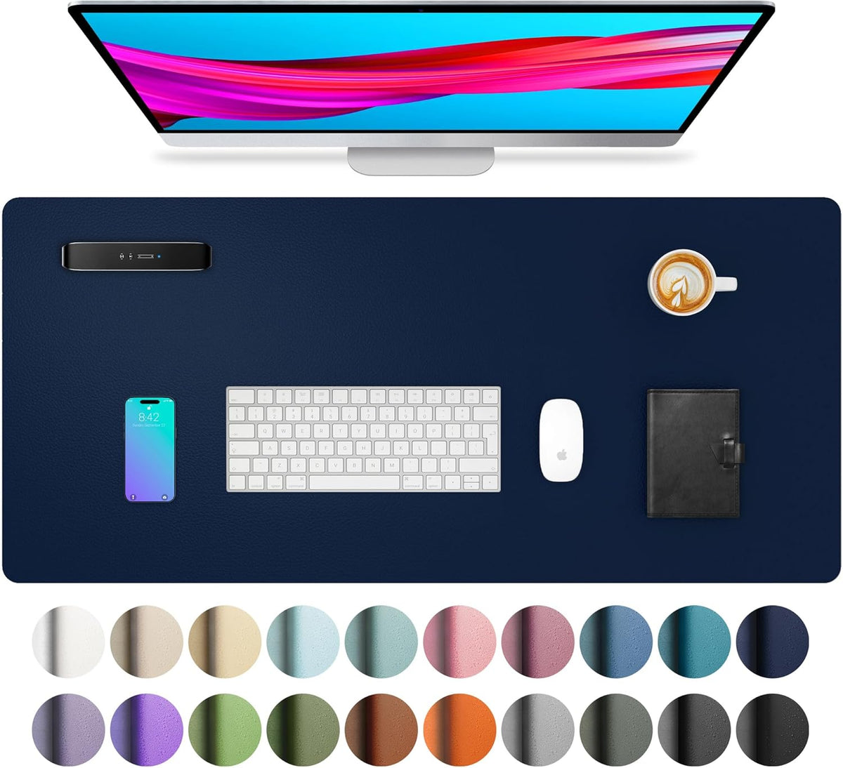 Aothia Leather Office Desk Pad Protector, Non-Slip PU Leather Desk Blotter, Waterproof Laptop Writing Mouse Pad for Office and Home, Black, 31.5" x 15.7" - Colors B