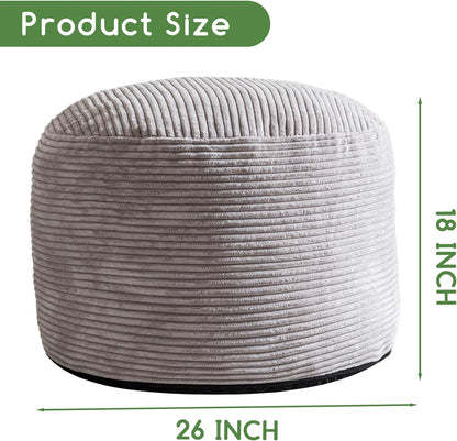 Round Stuffed Pouf Ottoman, Corduroy Poufs with Foam Chunk Filling, Furry and Fluffy Pouf Foot Stool Storage Ottoman, 20 X 15 Floor Poufs Foot Rest for Living Room, Dark Grey