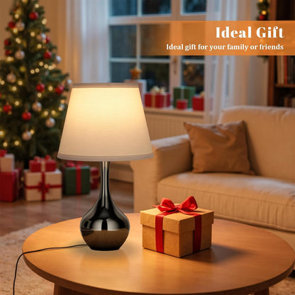 Seealle Touch Table Lamp for Bedroom, 3-Way Dimmable Small Bedside Lamps for Night Stands with Wires, Wood-Paint Desk Lamp for Kids Room, Office, Living Room, End Table(LED Bulb Included)