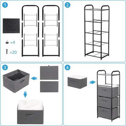 Dresser Storage with 3 Drawers, Fabric Dresser Tower, Vertical Storage Unit for Bedroom, Closet, Office, Black