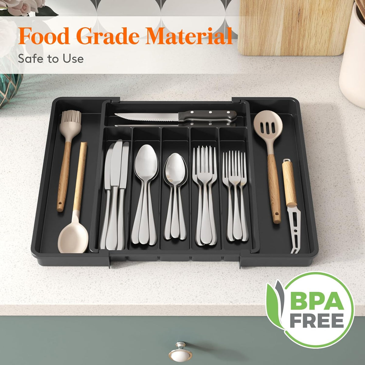 Expandable Silverware Drawer Organizer, Kitchen Utensil Tray