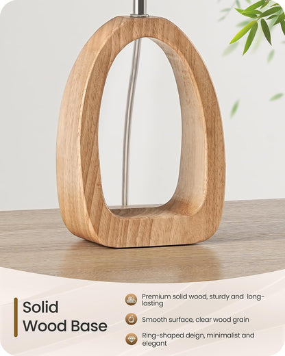 Small Table Lamp, 14.2" Cute Little Desk Lamp, Wood Bedside Lamp with Linen Lampshade, Modern Nightstand Lamp for Bedroom, E26 Base, Bulb Not Included, Beige and Dark Natural LE07TL05