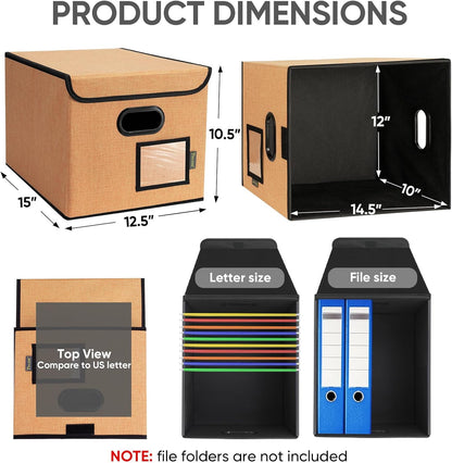 BALEINE File Organizer Box with Lid, Collapsible File Folder Organizer with Plastic Slide, Hanging File Folder Box for Office Document Storage (Black)