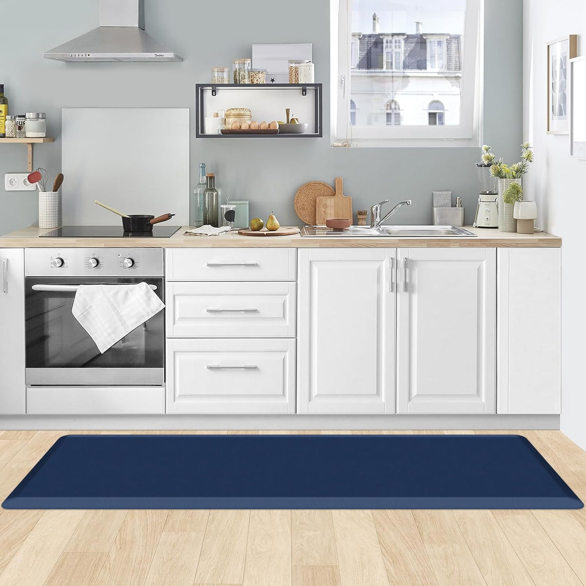 KitchenClouds Kitchen Mat Cushioned Anti Fatigue Rug 17.3"x28" Water Resistant, Non Slip, Standing and Comfort Desk/Floor Mats for House Sink Office (Black)