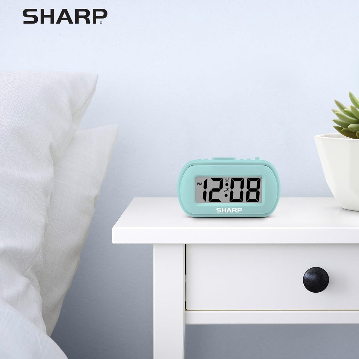 Sharp Digital Alarm Clock – Tactile Plastic Case with Soft Rubberized Finish - Battery Operated – Blue Backlight on Demand – Ascending Alarm – Easy to Use – Charcoal Black