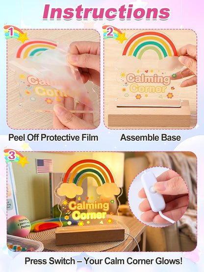 Rainbow Classroom Lamp for Calm Down Corner Supplies - Acrylic Desk Lamp Sign for Boho Classroom Decor Reading Corner Teacher Office, USB Powered