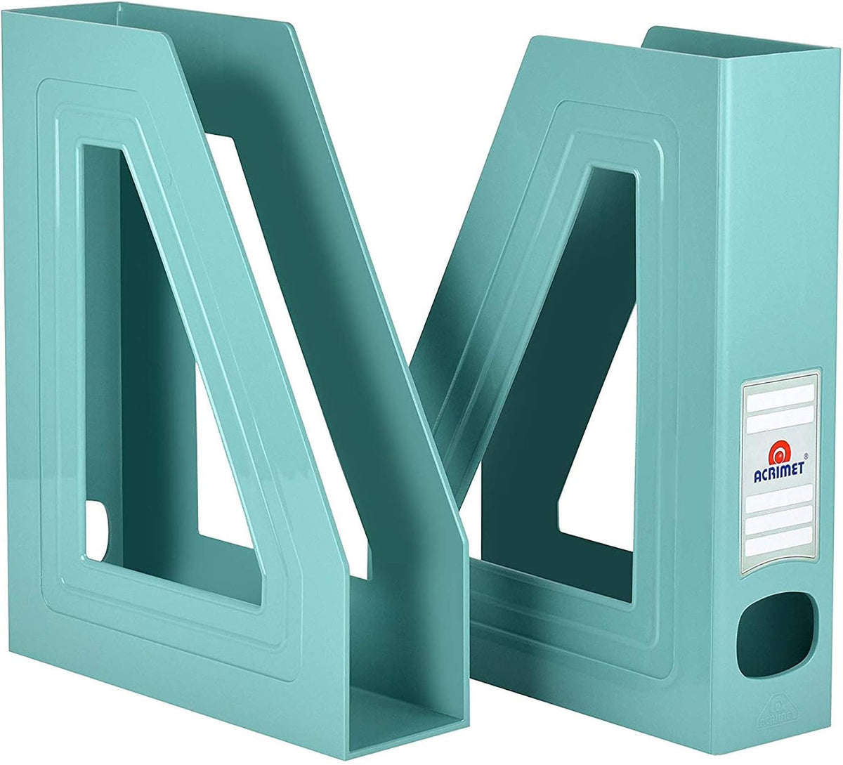 Acrimet Magazine File Holder, Vertical Desk Organizer, Solid Green, 2 Pack | Durable Plastic, Office & Home Use, Rack Design for Folders and Mail, Space-Saving Storage