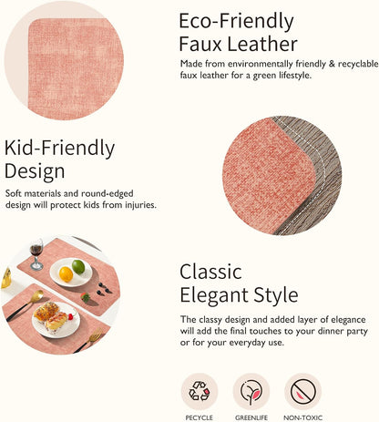 Maxpearl Faux Leather Placemats Set of 6 - Waterproof - Wipe Clean - Heat Resistant - Anti Slip Dining Table Place Mats, Suitable for Indoor & Outdoor Use, 17’’×12’’, Beige