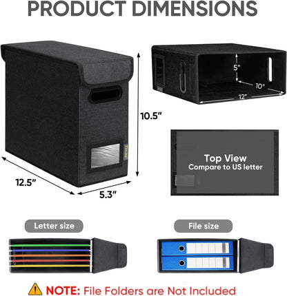 BALEINE File Organizer Box with Lid, Collapsible File Folder Organizer with Plastic Slide, Hanging File Folder Box for Office Document Storage (Black)