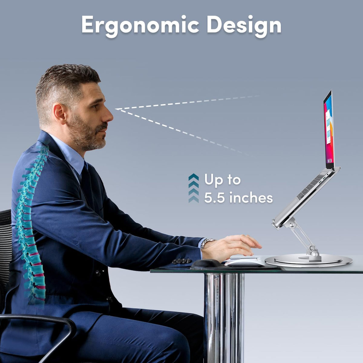 Lifelong Ergonomic Adjustable Laptop Stand for Desk, Extra Tall 20” Height Aluminum Laptop Riser, Portable Foldable Computer Stand, Fits 10-17” Laptops for Office Meetings, Teamwork & Desk Setup