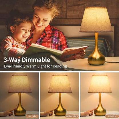 ONEWISH Touch Bedside Lamp for Bedroom, 3-Way Dimmable Farmhouse Table Lamps for Nightstand with Fabric Shade, Desk Lamp for Kids Reading, Home Office