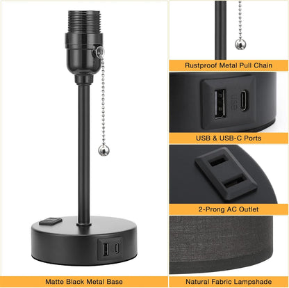 Dicoool Bedside Table Lamp for Bedroom - Small Desk Lamp with USB Ports