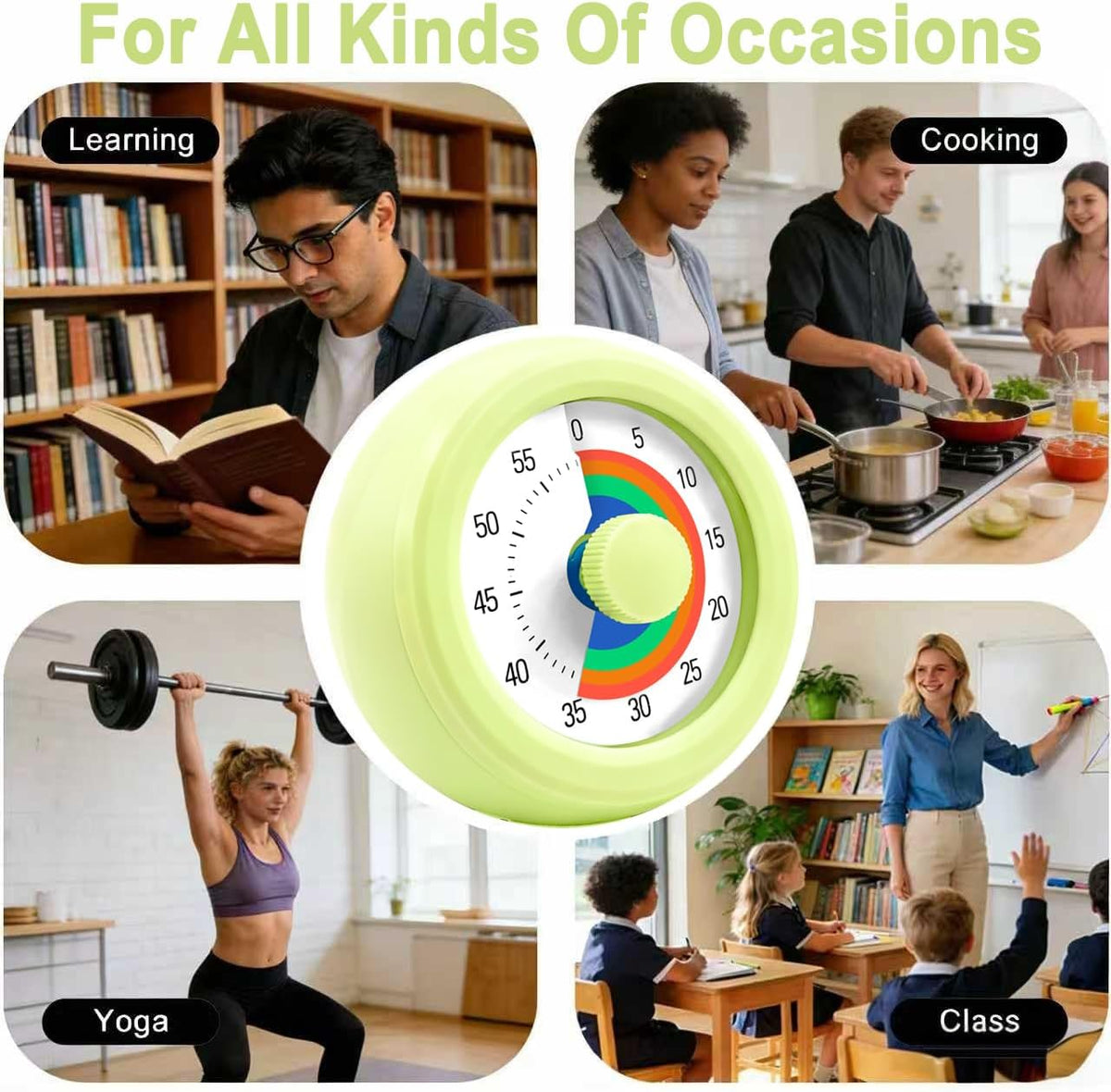 60 Minute Visual Timer with Silent Operation Visual Countdown Timer Rainbow Disk 60 Minute Countdown Timer Task Reminder Home and Kitchen Timer for Kids Desk, Office Meetings (White-Rainbow)