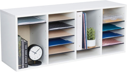 Safco 9422GR Wood Adjustable Literature & Paper Organizer, 16 Adjustable Compratment, Stackable Durable Construction, Home, Office, Mailroom, Classroom Mailbox , Gray