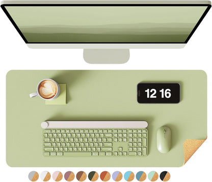 Double-Sided Desk Pad, 31.5"x15.7"Leather Desk Mat, Eco Cork Desk Pad Protector,Large Mouse Pad,Waterproof Desk Blotter for Office/Home(Coffee)
