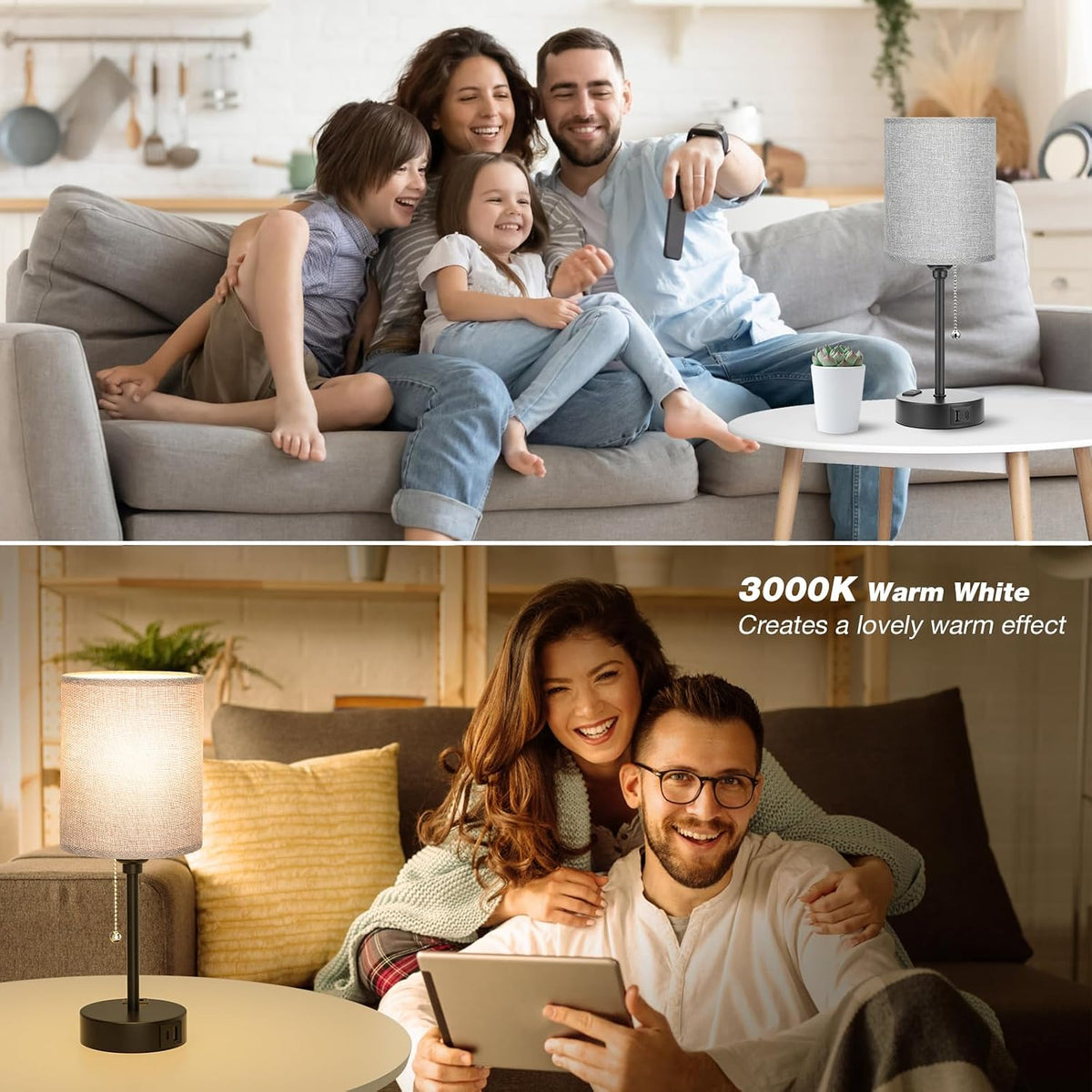 Dicoool Bedside Table Lamp for Bedroom - Small Desk Lamp with USB Ports
