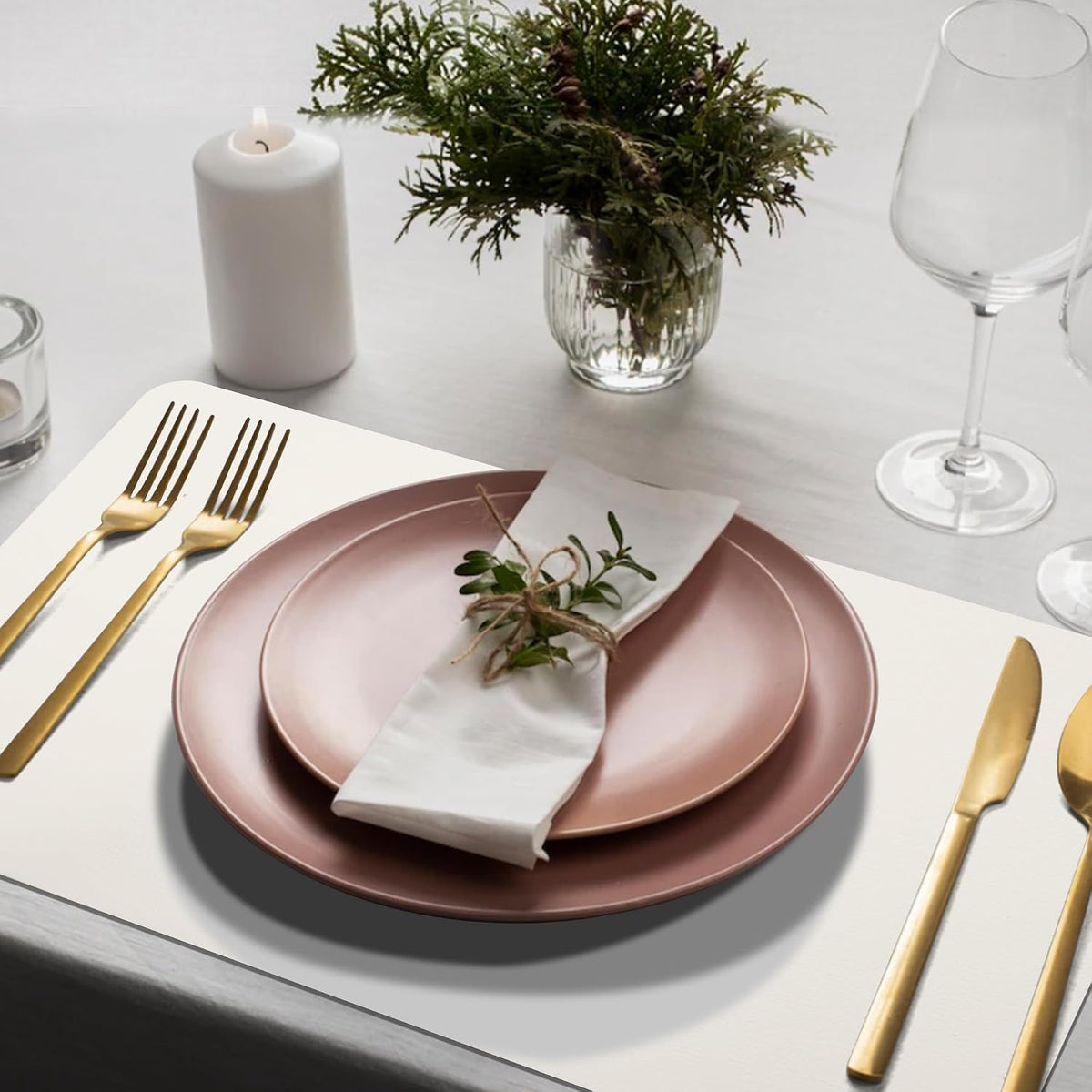 Maxpearl Faux Leather Placemats Set of 6 - Waterproof - Wipe Clean - Heat Resistant - Anti Slip Dining Table Place Mats, Suitable for Indoor & Outdoor Use, 17’’×12’’, Beige