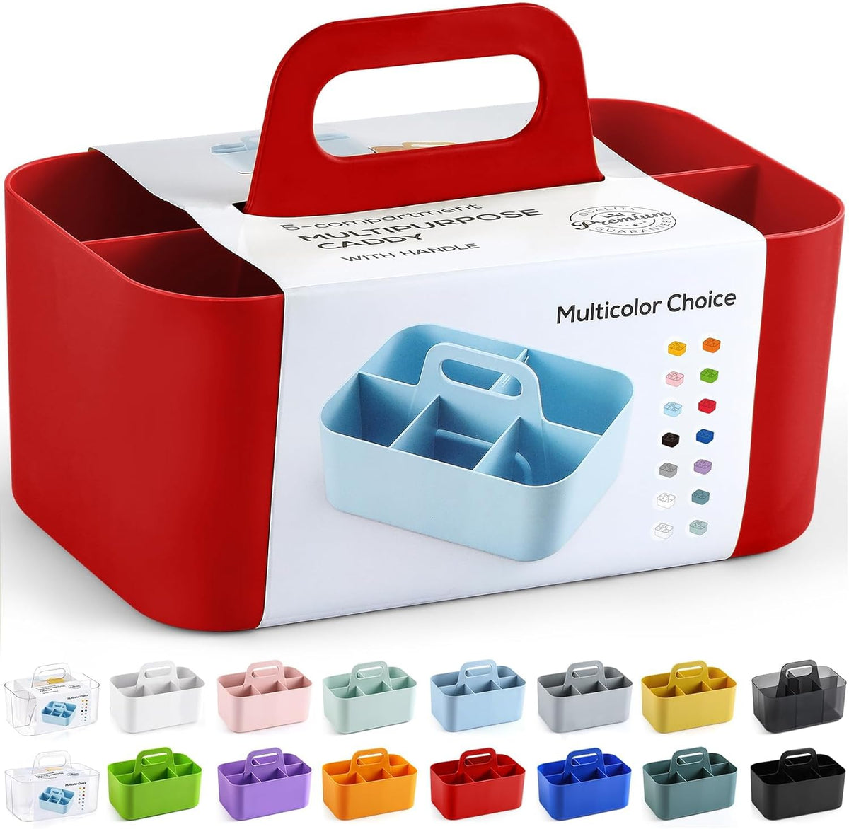 Multiuse Caddy Organizer with Handle, Portable Divided Plastic Tote Bin - Art Craft, Stationary Pen Marker Crayons, Makeup Hair Supplies Storage - Bathroom, Classroom, Dorm, Office, Desk Holder -Black