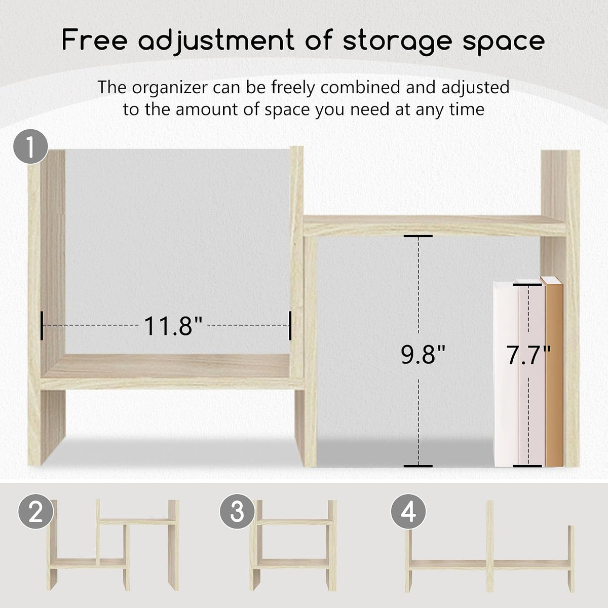 Jerry & Maggie Desktop Organizer Office Storage Rack Adjustable Wood Display Shelf Free Style Double H, Multi-Functional Mini Bookshelf for Desk Natural Stand (White)