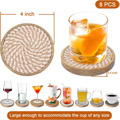 Wood Coasters for Drinks, Eykao Absorbent Coaster Sets of 5, Woven Drink Coasters for Coffee Table, Housewarming Gift for Farmhouse Home Decor,4 inches
